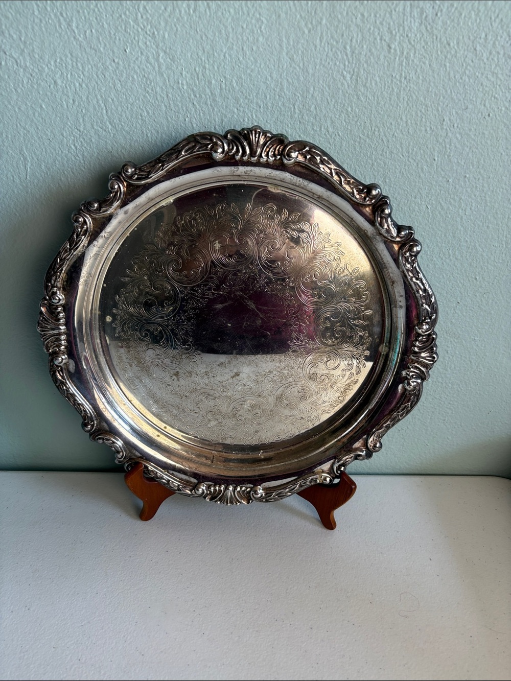 Sheridan Ornate Silver Plated Serving Tray with Engraved Center